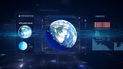 Poster - A digital Earth globe is surrounded by glowing blue lines, floating in a dark digital space.