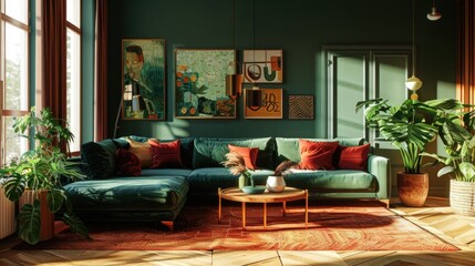 Wall Mural - A living room with an elegant corner sofa. Generate AI image