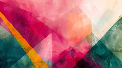 Poster - Abstract digital art, colorful geometric shapes and lines in vibrant shades of pink, red, green, blue, yellow, with soft brushstrokes and grainy textures for an artistic feel