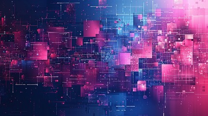 Poster - Digital glitch abstract background with blue and pink colors, with squares of different sizes, creating an artistic pattern