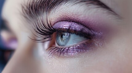 Poster - Close-up of a beautiful woman's eye with long eyelashes. Generate AI image