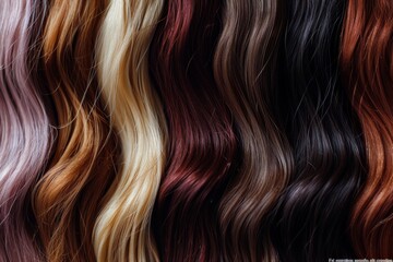 Wall Mural - Shiny, natural hair extensions in various colors