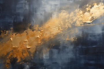 Wall Mural - Elegant Abstract Acrylic Painting on Dark Background with Gold Brush Strokes

