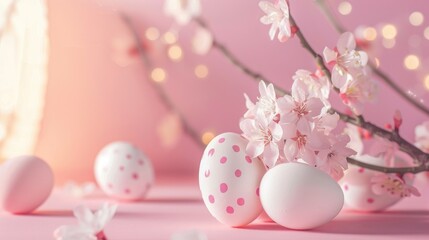 Wall Mural - Easter themed light box on pink background