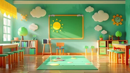 Empty school, fun elementary school children. with 3d style. 4K virtual video motion.