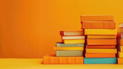 Poster - Books on Vibrant Orange Background Education and Reading Concept