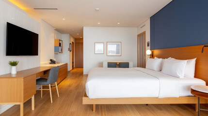 Wall Mural - Comfortable hotel room with blue interior ornament for elegant impression