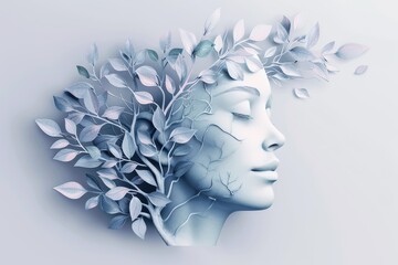 Wall Mural - Face with leaves, symbolizing nature, growth, and harmony.