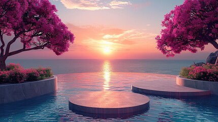 Poster - Pink Sunset Over Infinity Pool