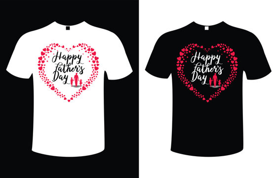 Happy Father's Day Typography Calligraphy T-shirt Design with Father and Children silhouette vector Template