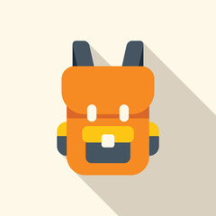 Poster - Orange backpack standing up with long shadow, ideal for travel and adventure visuals