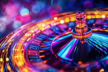 Wall Mural - hoto-realistic image of a color roulette wheel in motion.