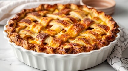 Poster - Baking dish with raw apple pie isolated on white : Generative AI