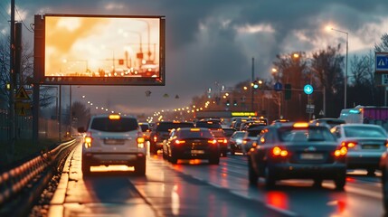 Electronic highway billboard with a traffic collision delay warning : Generative AI