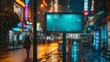 © Generative AI - Billboard advertising mockup street and night background : Generative AI
