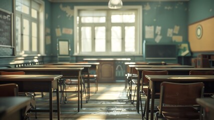 Aufkleber - empty classroom retro style : Generative AI