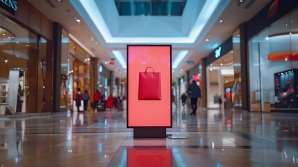 Leinwandbilder - Vertical LED TV Screen at Front of fashion bags store in Shopping Mall Perfect for showcasing your logo and branding : Generative AI