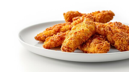 Wall Mural - Breaded chicken strips breast fillet meat on a plate Isolated on white background : Generative AI