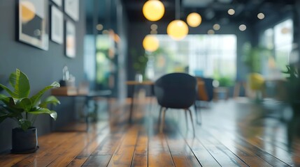 Aufkleber - Blur focus of Fashion and modern office interiors Front view of a loft open space office interior Blur background : Generative AI
