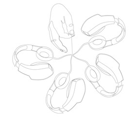 Poster - One continuous line of hand showing Headphones. Thin Line Illustration vector concept. Contour Drawing Creative ideas.