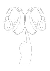 Poster - One continuous line of hand showing Headphones. Thin Line Illustration vector concept. Contour Drawing Creative ideas.