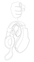 Poster - One continuous line of hand showing Headphones. Thin Line Illustration vector concept. Contour Drawing Creative ideas.