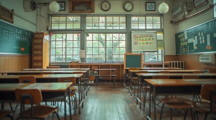 Aufkleber - empty classroom retro style : Generative AI
