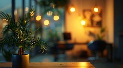 Poster - at night beautiful Abstract blurred office interior room blurry working space with defocused effect : Generative AI