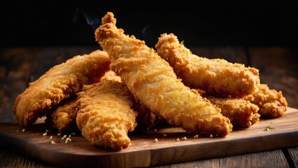 Sticker - some fried chicken sticks on a cutting board