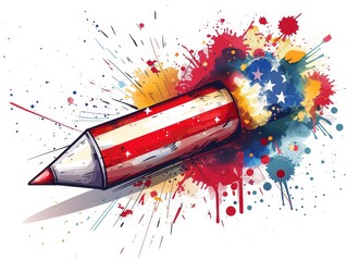 Vector of a firecracker with American flag colors  2 pencil, pen, drawing, vector, art, illustration, icon, design, color, object, eraser, draw, tool, business, paint, writing, office, write, school, 