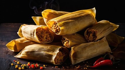 Wall Mural - a lot of tamales on a table with a chili