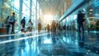© Generative AI - Blurred image of business people in the lobby of a modern office building : Generative AI