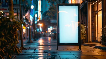 Wall Mural - Blank mock up of vertical street poster billboard on city background Electronic modern empty scoreboard on the background of a city street in the evening copy space : Generative AI