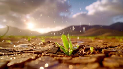 reviving nature: captivating rainfall on arid land, transforming the barren terrain with refreshing 