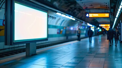 Aufkleber - An electronic advertising screen at a metro station Free space Outdoor advertising in public transport metro platform : Generative AI