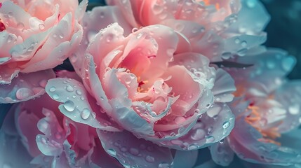 Poster - Peony flowers and peony petals after rain    Floral background  Closeup Nature : Generative AI