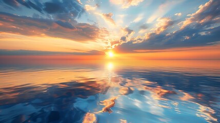 Wall Mural - Beautiful sunset over sea with reflection in water background