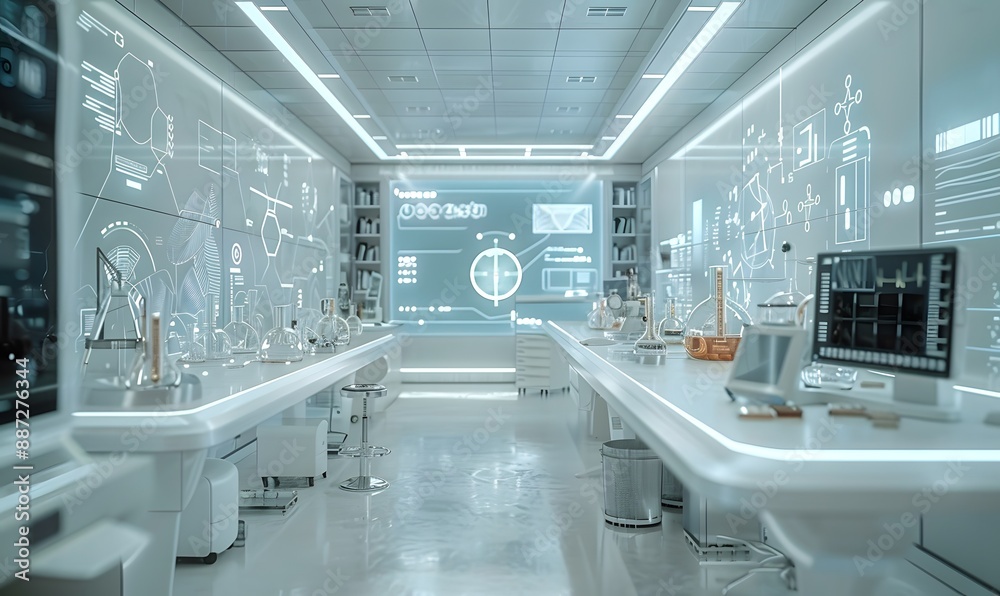 Futuristic laboratory interior with AI-controlled experiments and ...