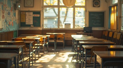 Aufkleber - empty classroom retro style : Generative AI