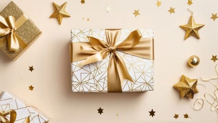 Wall Mural - a gift box with a gold bow and a star decoration