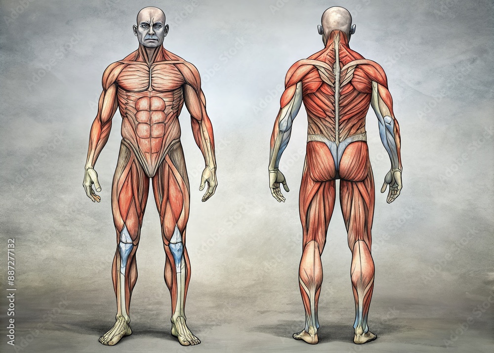 Detailed illustration of male leg anatomy showcasing front, back, inner ...