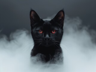 Poster - Mysterious black cat with glowing red eyes