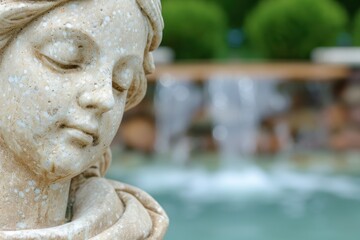 Canvas Print - Weathered stone sculpture in a serene garden setting