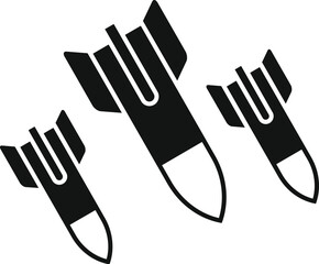 Sticker - Simple icon of three black nuclear rockets flying down on a white background