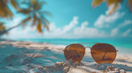 Wall Mural - Sunglasses on a tropical beach.