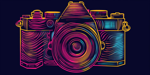 Poster - Colorful illustration of vintage photo camera depicting photography