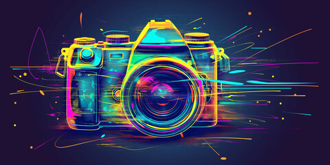 Poster - Colorful artistic camera exploding with creativity and imagination