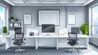 © YOGI C - Modern Office Interior Design with Two Workstations and Large Windows - 3D Illustration
