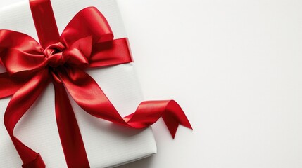 Canvas Print - Red ribbon tied around a present box White background