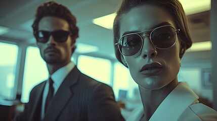 Canvas Print - eccentric and quirky office workers - retro vibe - vintage feel - sunglasses - classic cool - close-up view 